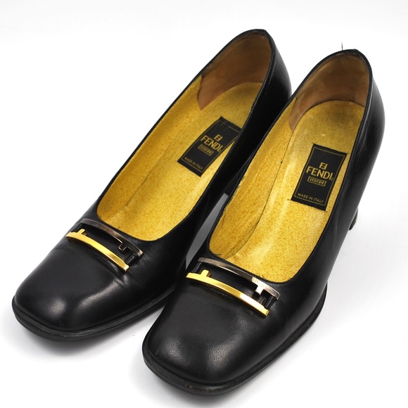 Fendi Shoes - Vintage Fendi FF Logo Block Heel Pumps